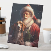 Amerikaans Engels Foxhound Kerstman Kerstmis Reclamebord Met Voetstuk (Insitu)