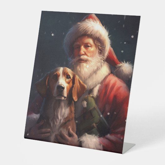 Amerikaans Engels Foxhound Kerstman Kerstmis Reclamebord Met Voetstuk (Voorkant)