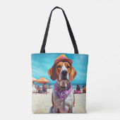 Amerikaans Engels Foxhound on Beach, zomercadeau Draagtas (Achterkant)