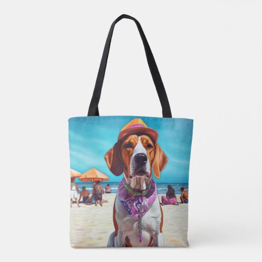 Amerikaans Engels Foxhound on Beach, zomercadeau Draagtas (Achterkant)