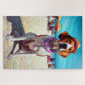 Amerikaans Engels Foxhound on Beach, zomercadeau Legpuzzel (Horizontaal)