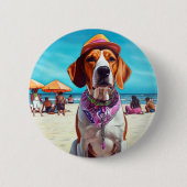 Amerikaans Engels Foxhound on Beach, zomercadeau Ronde Button 5,7 Cm (Voorkant)