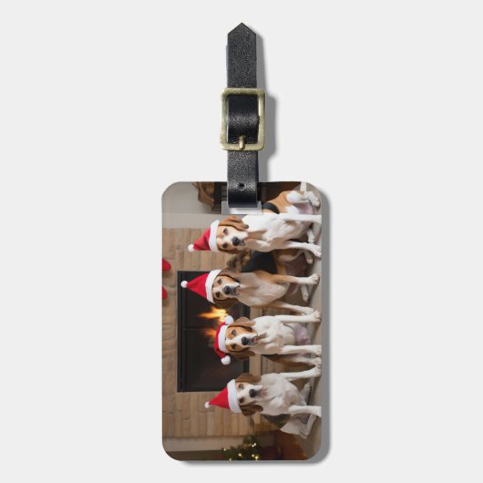 Amerikaans Engels Foxhound open haard Kerstmis Bagagelabel (Voorkant verticaal)