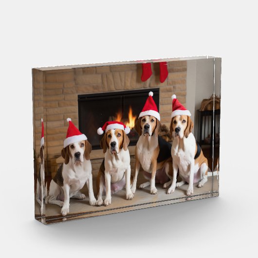 Amerikaans Engels Foxhound open haard Kerstmis Fotoblokken (Links)