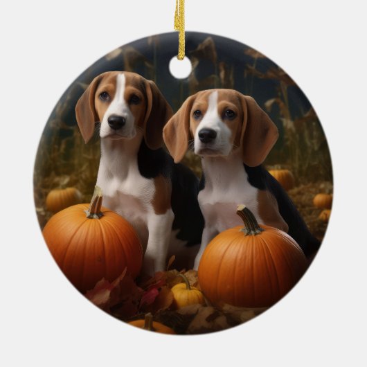 Amerikaans Engels Foxhound Puppy Herfst Delight Keramisch Ornament (Achterkant)
