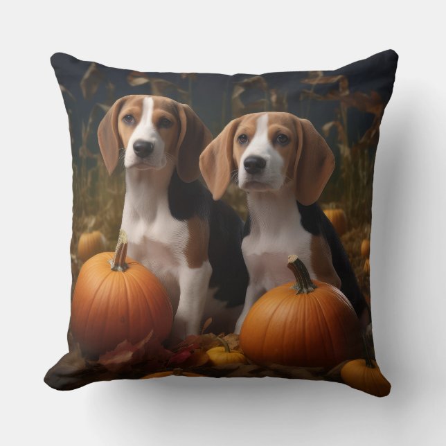 Amerikaans Engels Foxhound Puppy Herfst Delight Kussen (Voorkant)