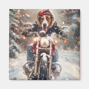 Amerikaans Engels Foxhound Riding Bike Christmas Magneet
