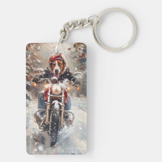 Amerikaans Engels Foxhound Riding Bike Christmas Sleutelhanger (achterkant)