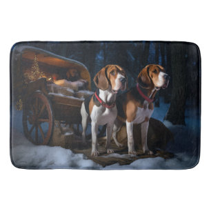 Amerikaans Engels Foxhound Snowy Sleigh Kerstmis Badmat