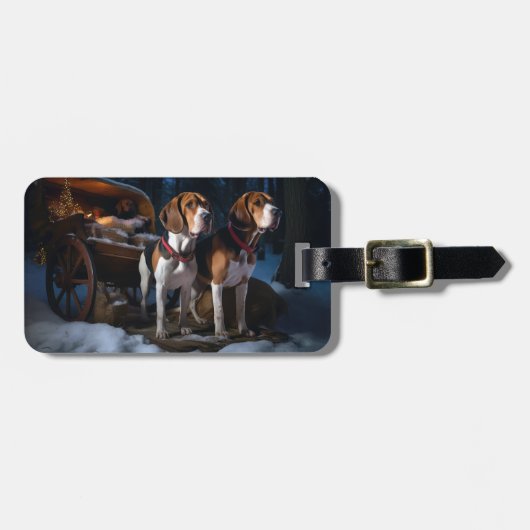 Amerikaans Engels Foxhound Snowy Sleigh Kerstmis Bagagelabel (Voorkant horizontaal)