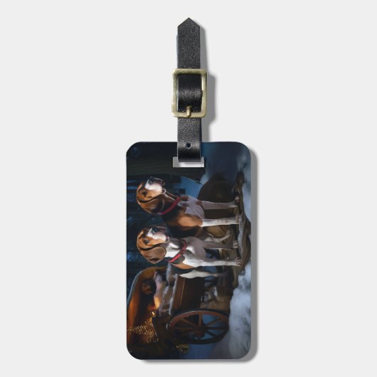 Amerikaans Engels Foxhound Snowy Sleigh Kerstmis Bagagelabel (Voorkant verticaal)