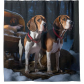 Amerikaans Engels Foxhound Snowy Sleigh Kerstmis Douchegordijn (Voorkant)