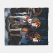Amerikaans Engels Foxhound Snowy Sleigh Kerstmis Fleece Deken (Voorkant (Horizontaal))