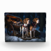 Amerikaans Engels Foxhound Snowy Sleigh Kerstmis Fotoblokken (Voorkant)