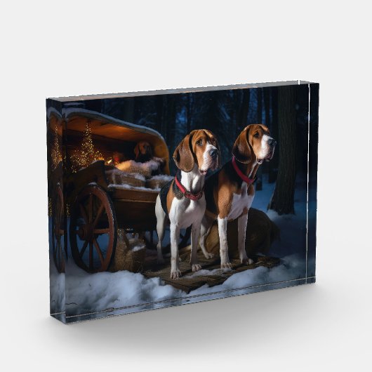 Amerikaans Engels Foxhound Snowy Sleigh Kerstmis Fotoblokken (Links)