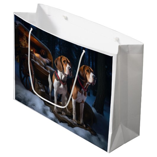 Amerikaans Engels Foxhound Snowy Sleigh Kerstmis Groot Cadeauzakje (Voorkant Gekanteld)