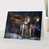 Amerikaans Engels Foxhound Snowy Sleigh Kerstmis Kaart (Voorkant)