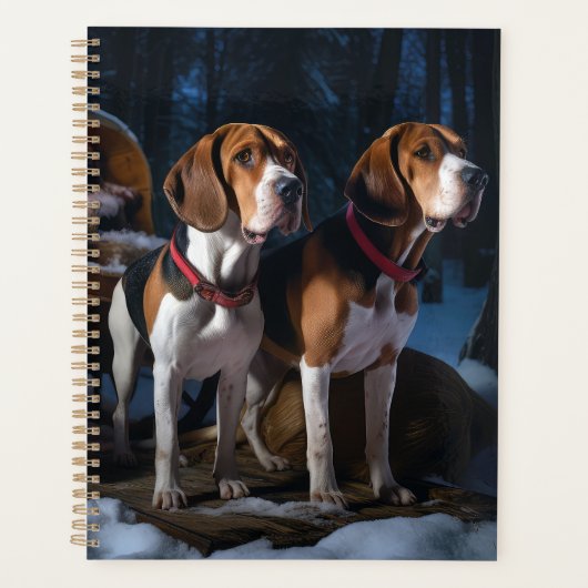 Amerikaans Engels Foxhound Snowy Sleigh Kerstmis Planner (Voorkant)