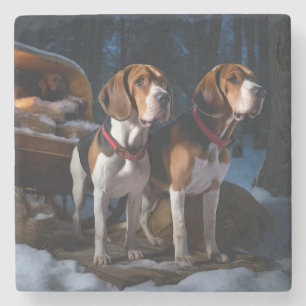 Amerikaans Engels Foxhound Snowy Sleigh Kerstmis Stenen Onderzetter