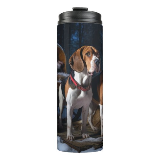 Amerikaans Engels Foxhound Snowy Sleigh Kerstmis Thermosbeker (Voorkant)