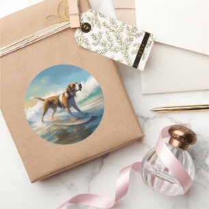 Amerikaans Engels Foxhound Strand Surfen Schilderi Ronde Sticker