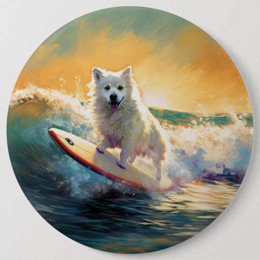 Amerikaans Eskimo Beach Surfen Schilderij Ronde Button 6,0 Cm (Voorkant)