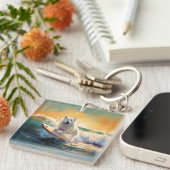 Amerikaans Eskimo Beach Surfen Schilderij Sleutelhanger (Voorkant Rechts)