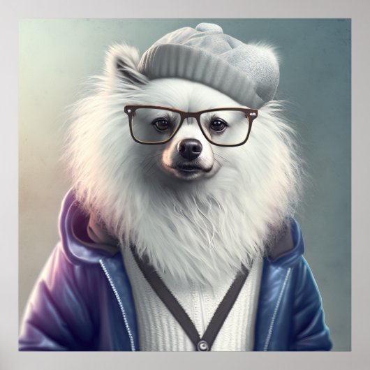 Amerikaans Eskimo Hipster Dog Poster (Voorkant)