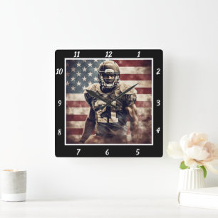 Amerikaans flag footballspeler vierkante klok