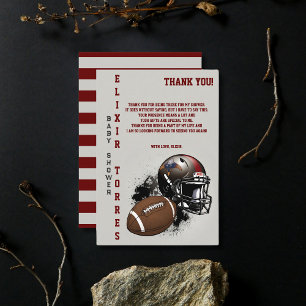 Amerikaans Football Rood & Zwart Baby shower Bedankkaart