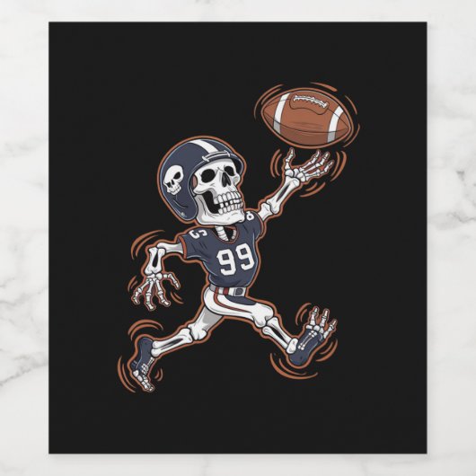 Amerikaans Football Skeleton Halloween Football Wijn Etiket (Enkel label)