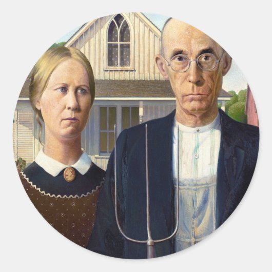 Amerikaans gotisch Klassiek schilderen Grant Wood Ronde Sticker (Voorkant)