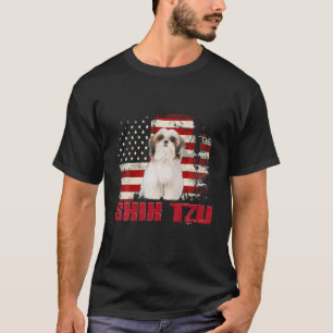 -Amerikaans Hondenliefhebber met de vlag Shih Tzu T-shirt