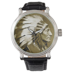 Amerikaans-Indiaas opperhoofd (Faded Sepia) Horloge