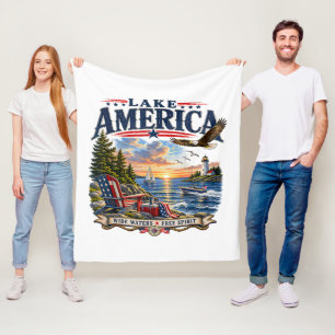 Amerikaans meer zonsondergang patriottische adelaa fleece deken