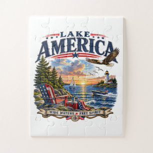 Amerikaans meer zonsondergang patriottische adelaa legpuzzel