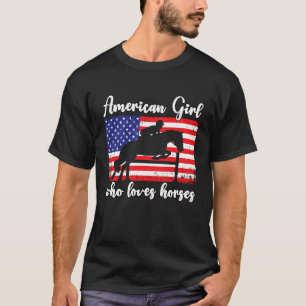 Amerikaans meisje dat van eventing paarden ruiter t-shirt