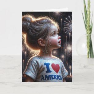Amerikaans meisje kijken vuurwerk kaart