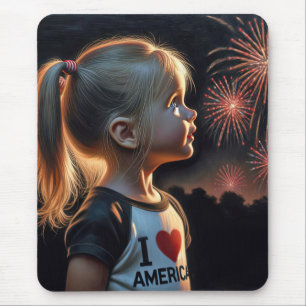 Amerikaans meisje kijken vuurwerk muismat