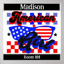 Amerikaans meisje. Sterren en Stripes. Zonnebril. Poster