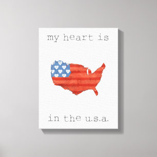 Amerikaans Mijn hart ligt op de Amerikaanse kaar Canvas Afdruk