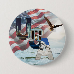 Amerikaans monument Amerikaanse vlag Zee en Amerik Ronde Button 7,6 Cm