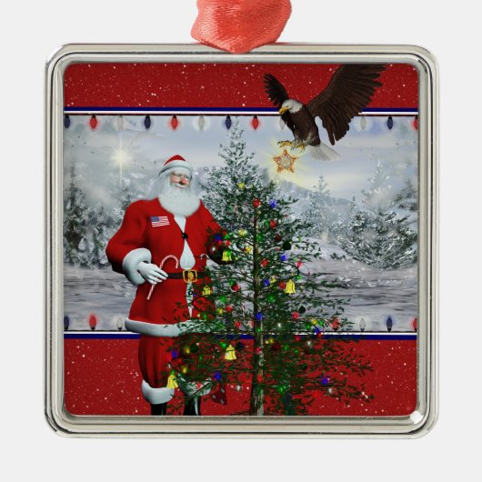 Amerikaans Ornament met patriottische Santa Silver (Voorkant)