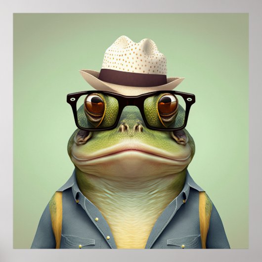 Amerikaans Poster Bullfrog Hipster (Voorkant)