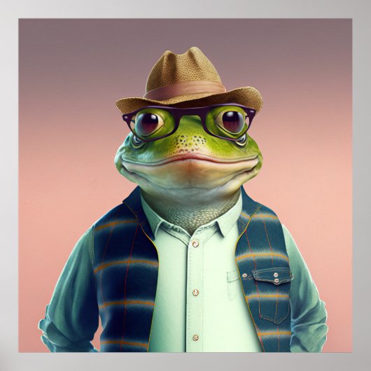 Amerikaans Poster Bullfrog Hipster (Voorkant)