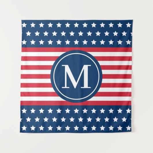 Amerikaans Rood Wit Blauw Aangepaste Monogram Init Wandkleed (Voorkant)