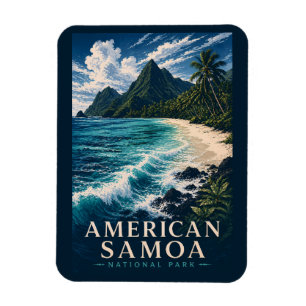 Amerikaans Samoa Nationaal Park Modern Houtsnede Magneet