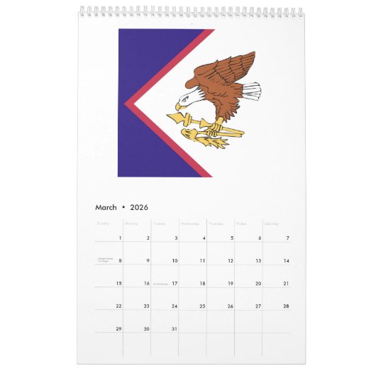 Amerikaans Samoa-vlagemblem Kalender (Mar 2026)