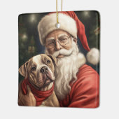 Amerikaans Staffordshire met Kerstmis Keramisch Ornament (Links)