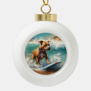 Amerikaans Staffordshire Strand Surfen Schilderij Keramische Bal Ornament